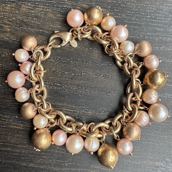 Vintage Honora Bronze Pink Freshwater Cultured Pearl Charm Bracelet 7.5” Italy - Picture 15 of 15